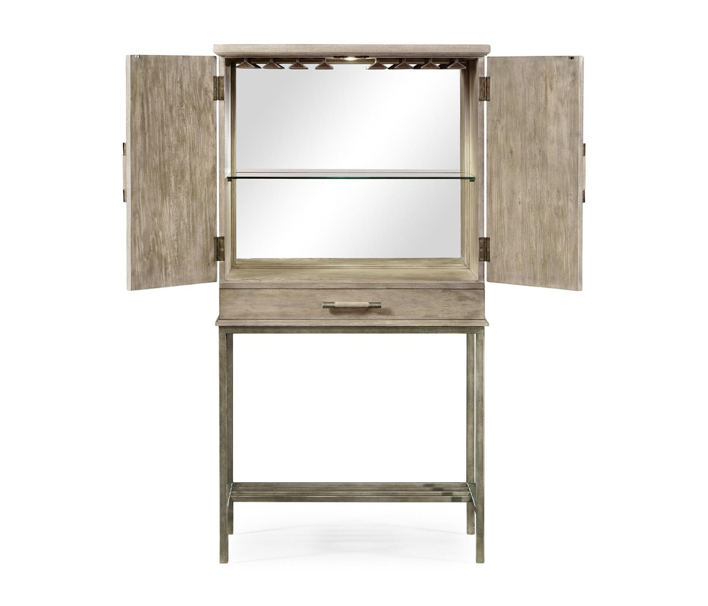 Rustic Grey Drinks Cabinet with Iron Base