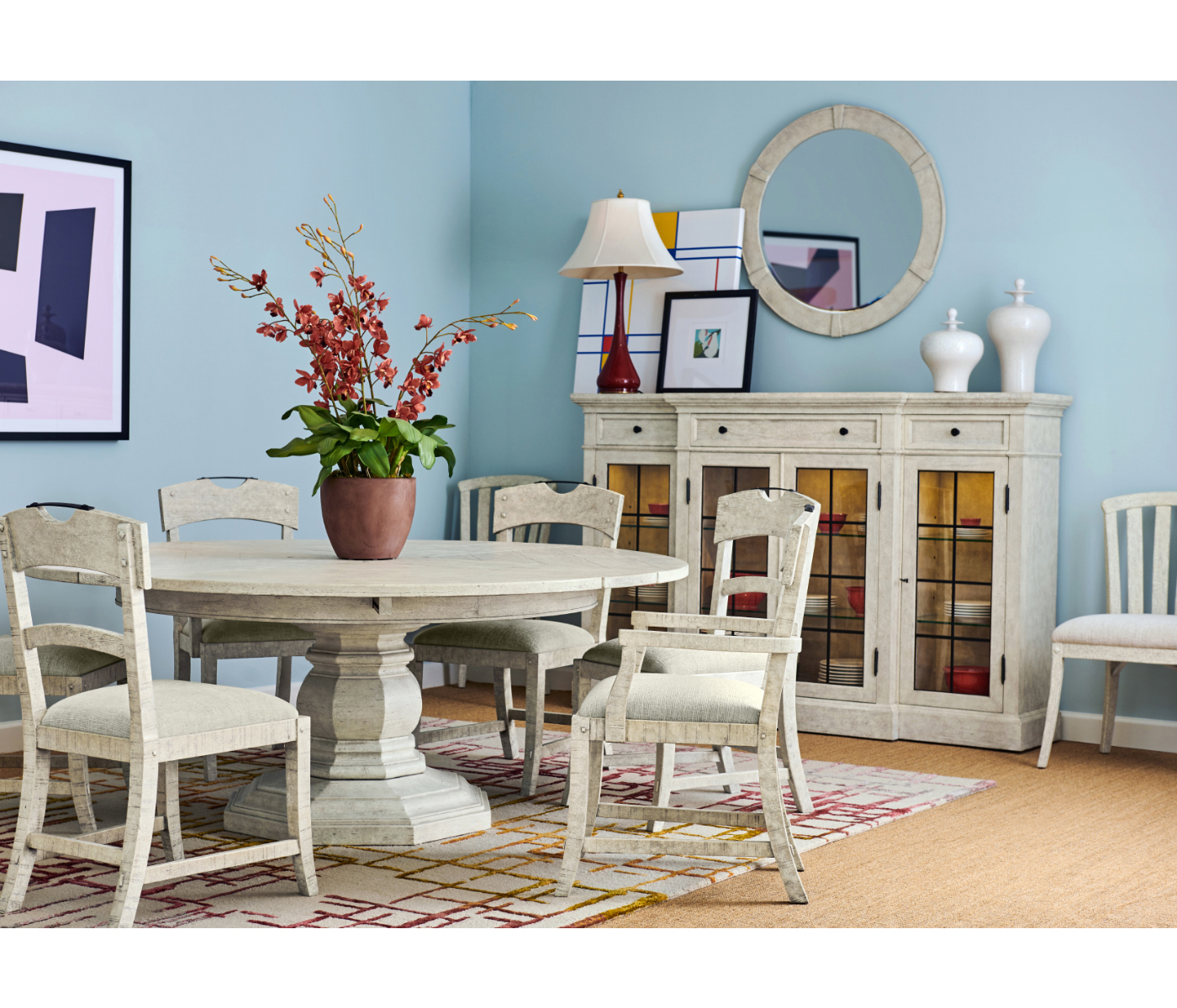 Antique Dark Grey Round Mirror