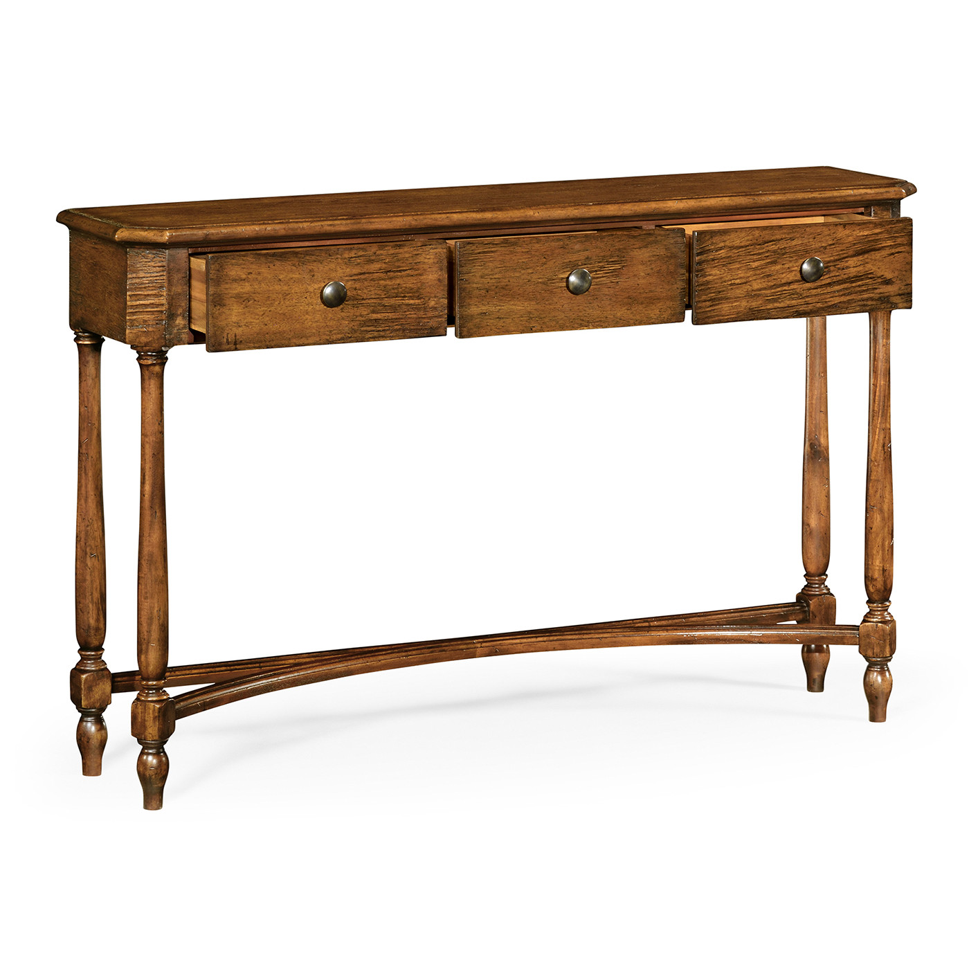 Country Walnut Three Drawer Large Console Table