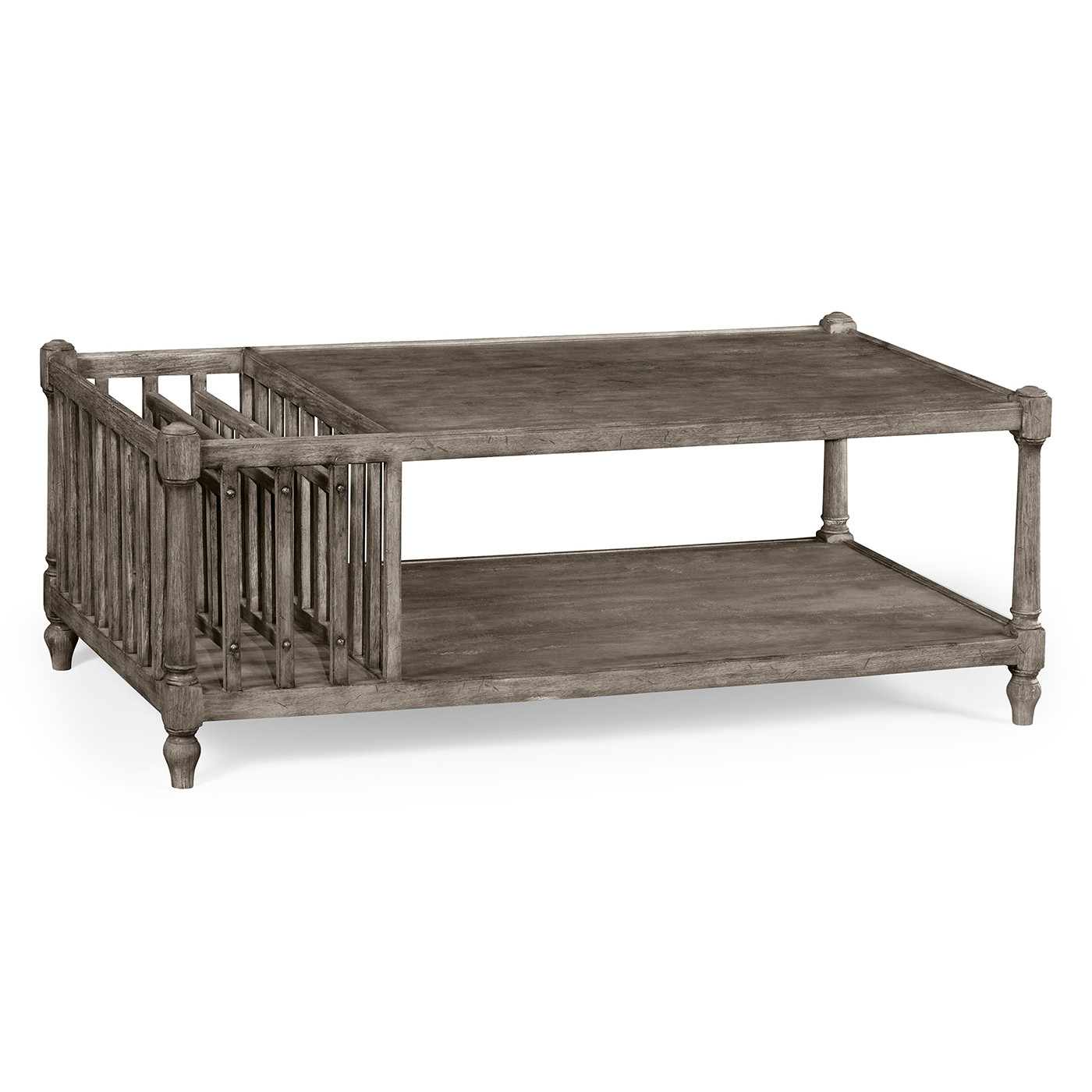 Antique Dark Grey Rectangular Coffee Table with Magazine Rack