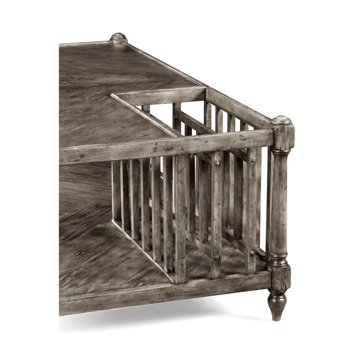 Antique Dark Grey Square Coffee Table with Magazine Rack