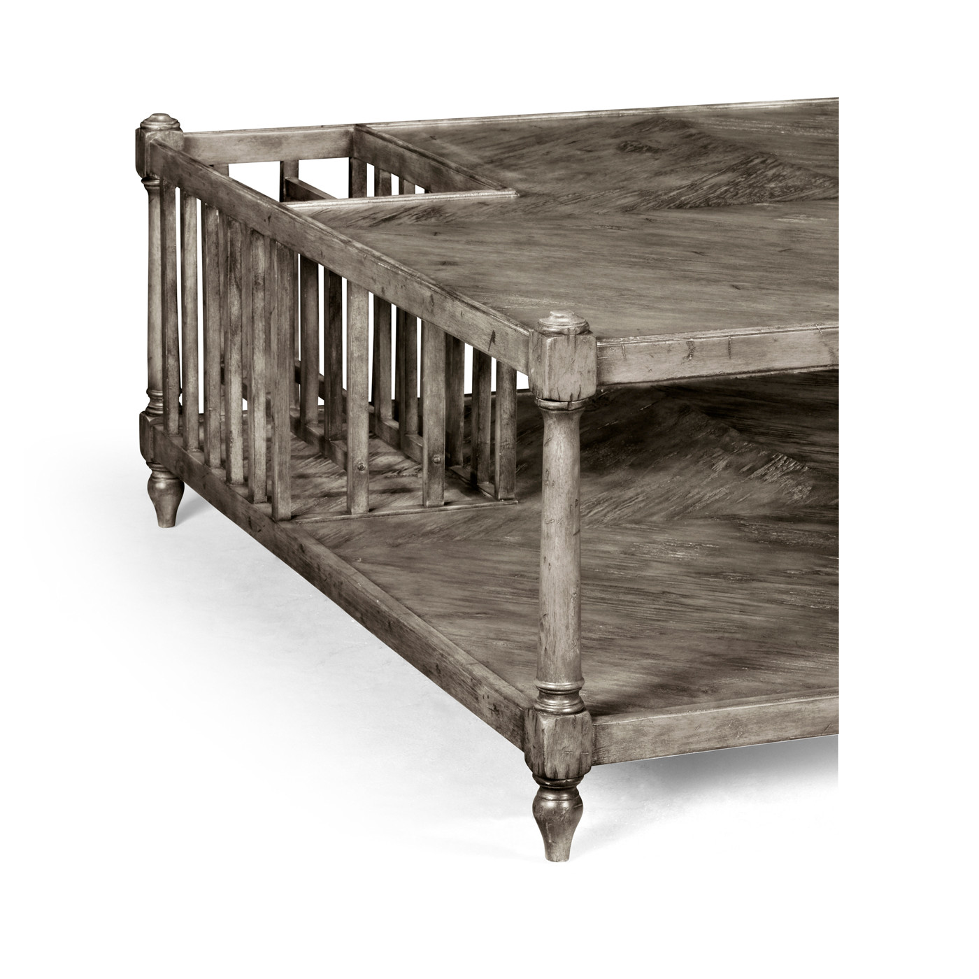 Antique Dark Grey Square Coffee Table with Magazine Rack