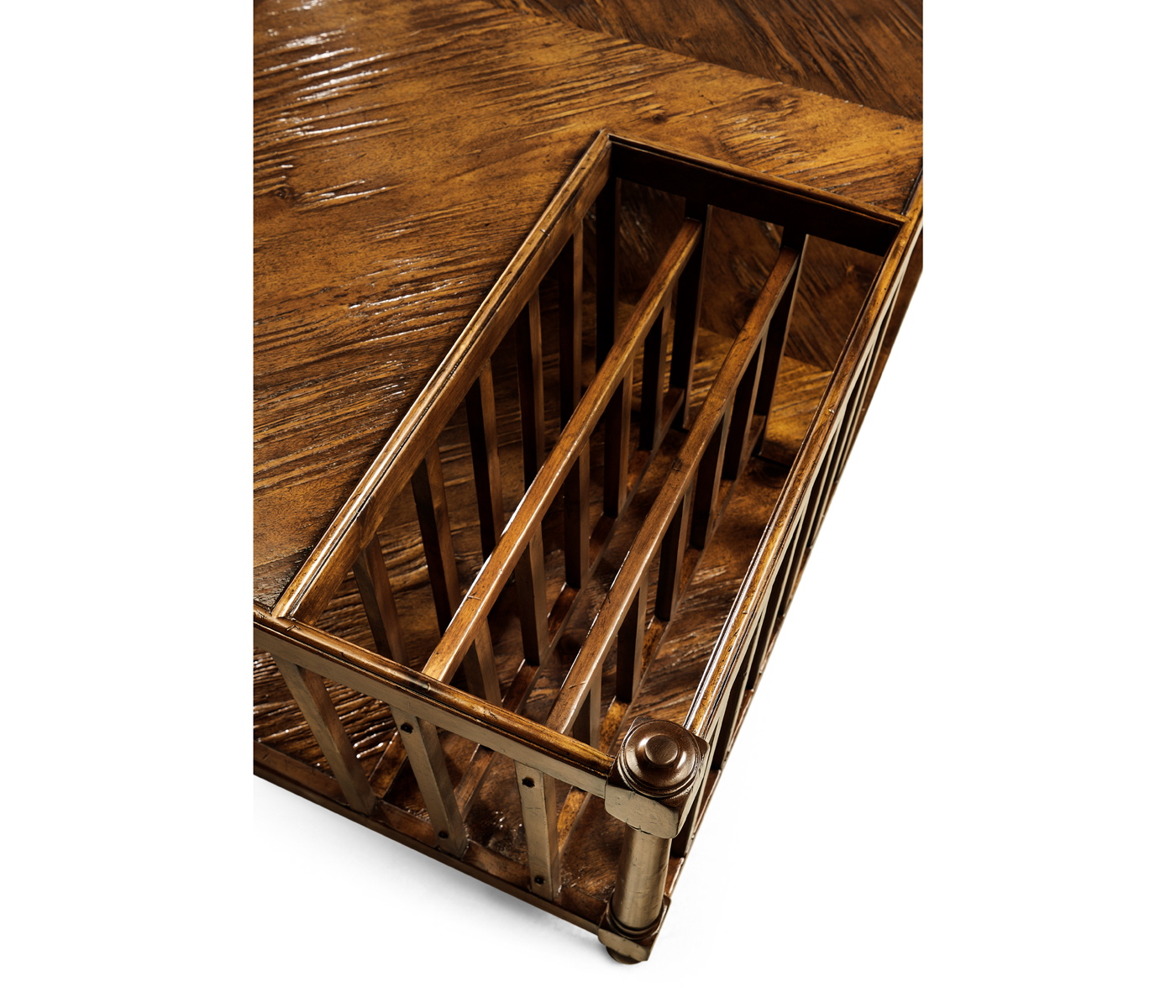 Country Walnut Square Coffee Table with Two Magazine Racks