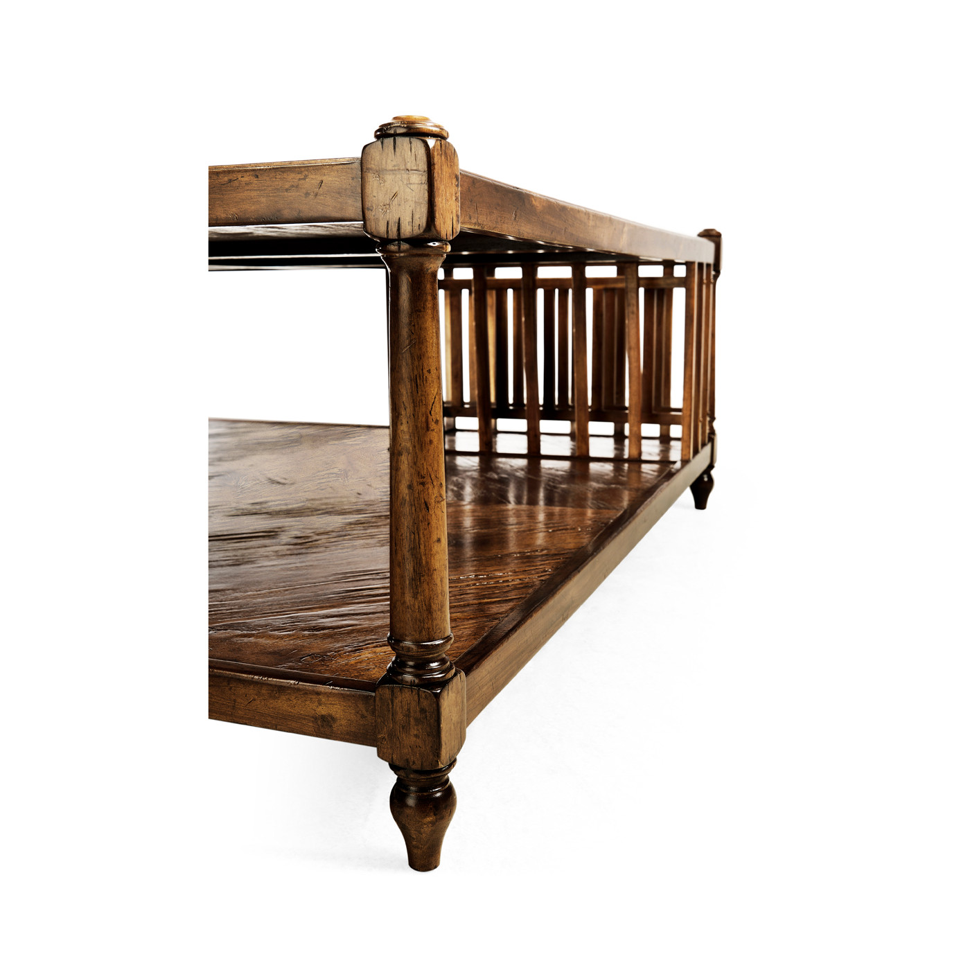 Country Walnut Square Coffee Table with Two Magazine Racks