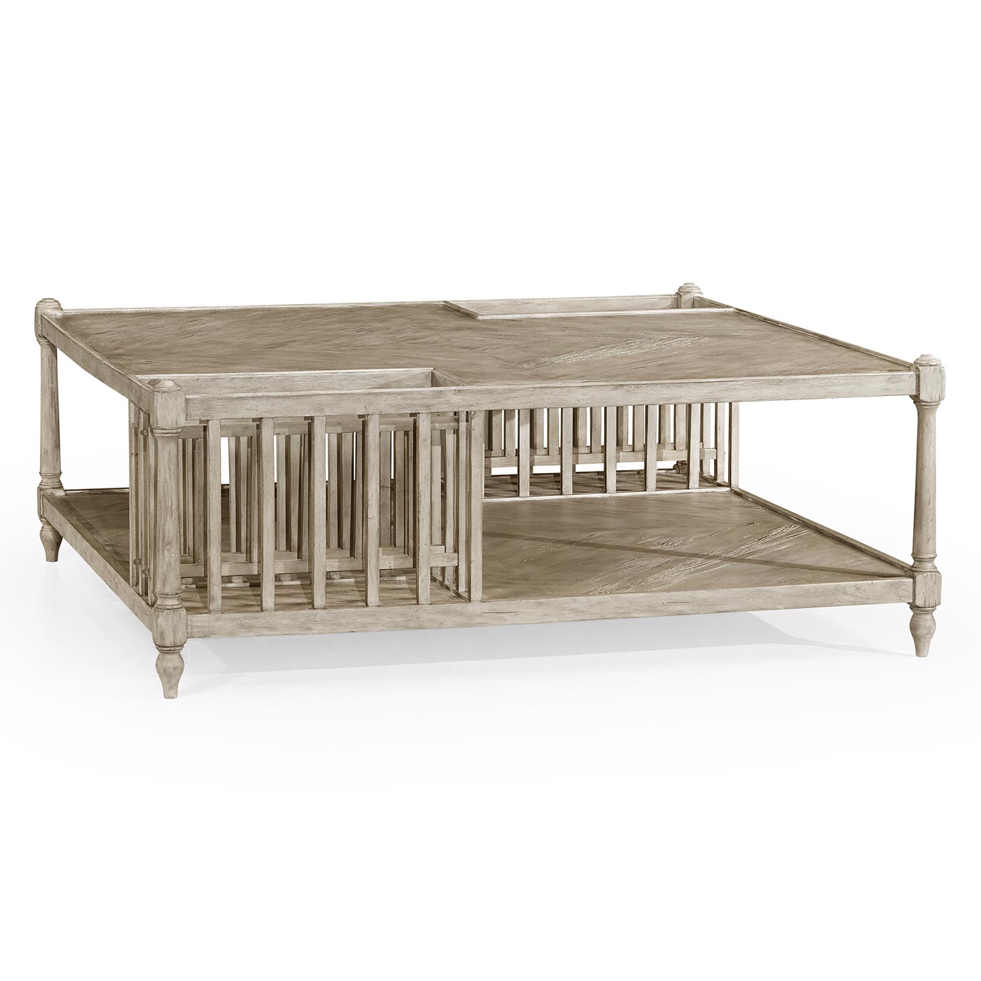 Rustic Grey Square Coffee Table with Magazine Rack