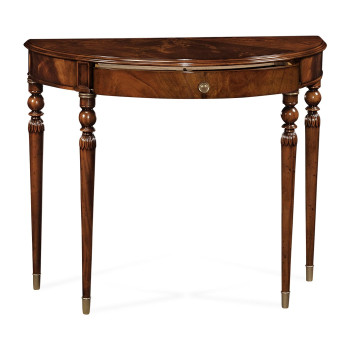 Demilune console table of drawer in antique mahogany