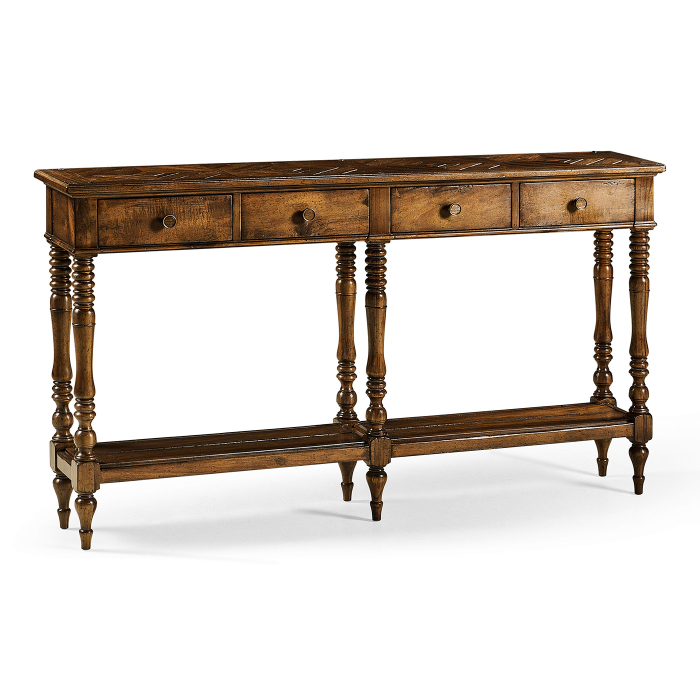 Country Walnut Parquet Double Console Table