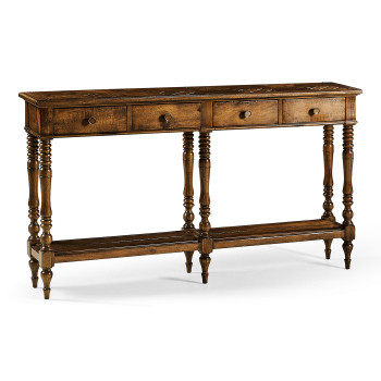Country Walnut Parquet Double Console Table
