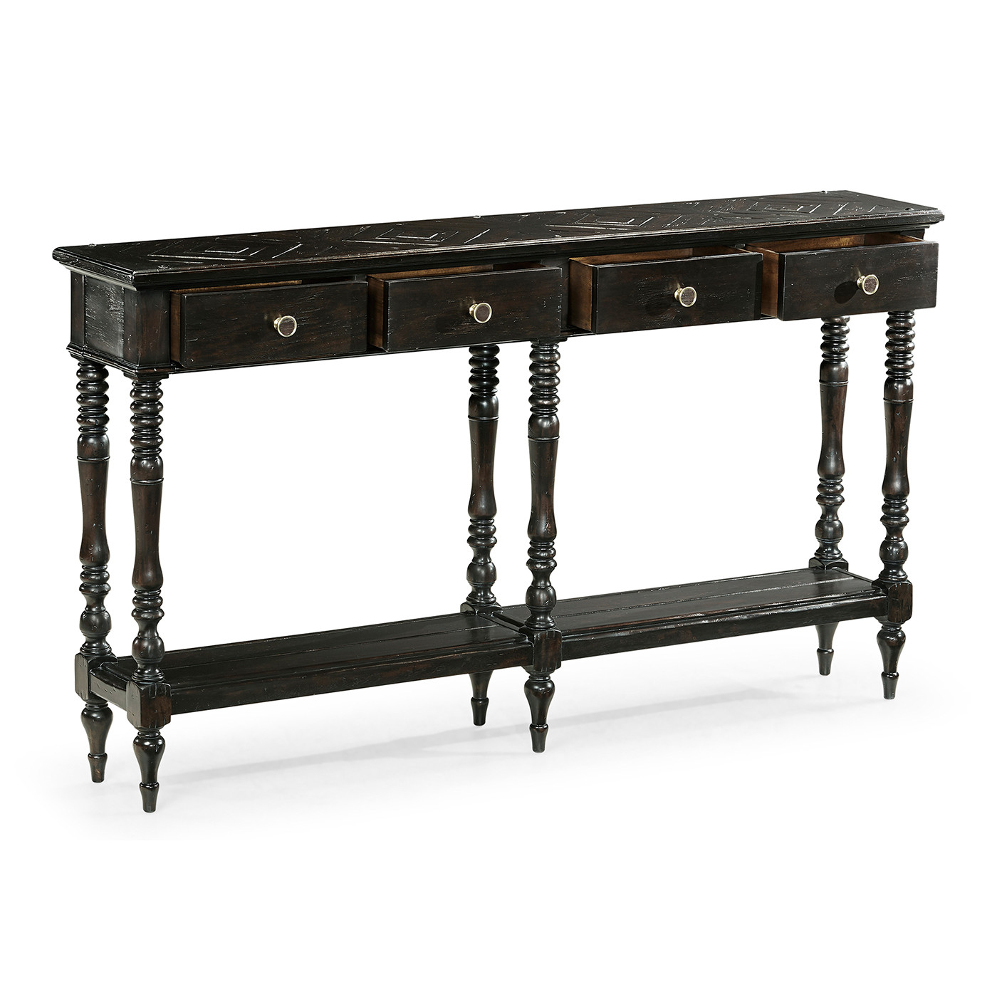 Dark Ale Parquet Double Console Table