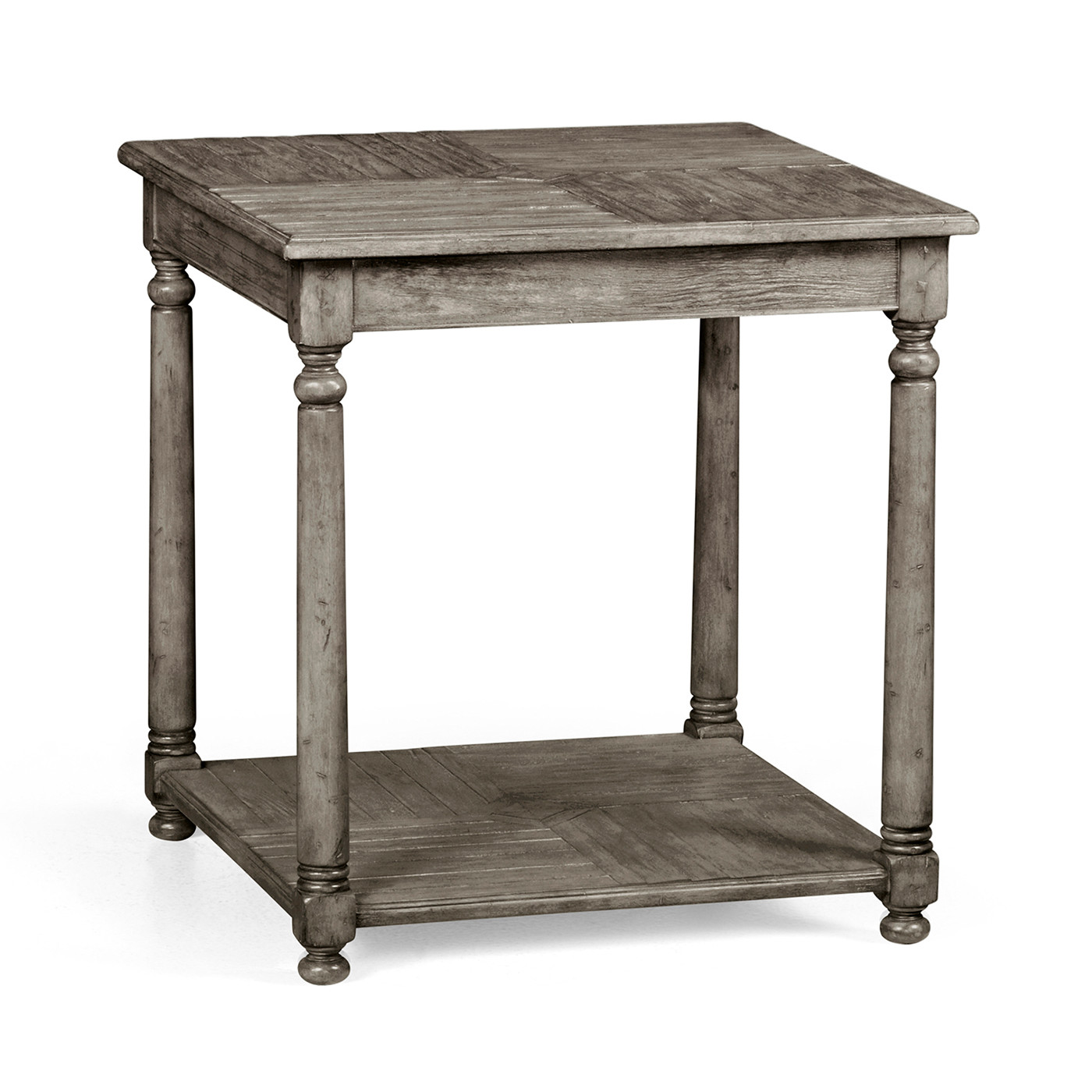 Antique Dark Grey Parquet Square Lamp Table with Contrast Inlay