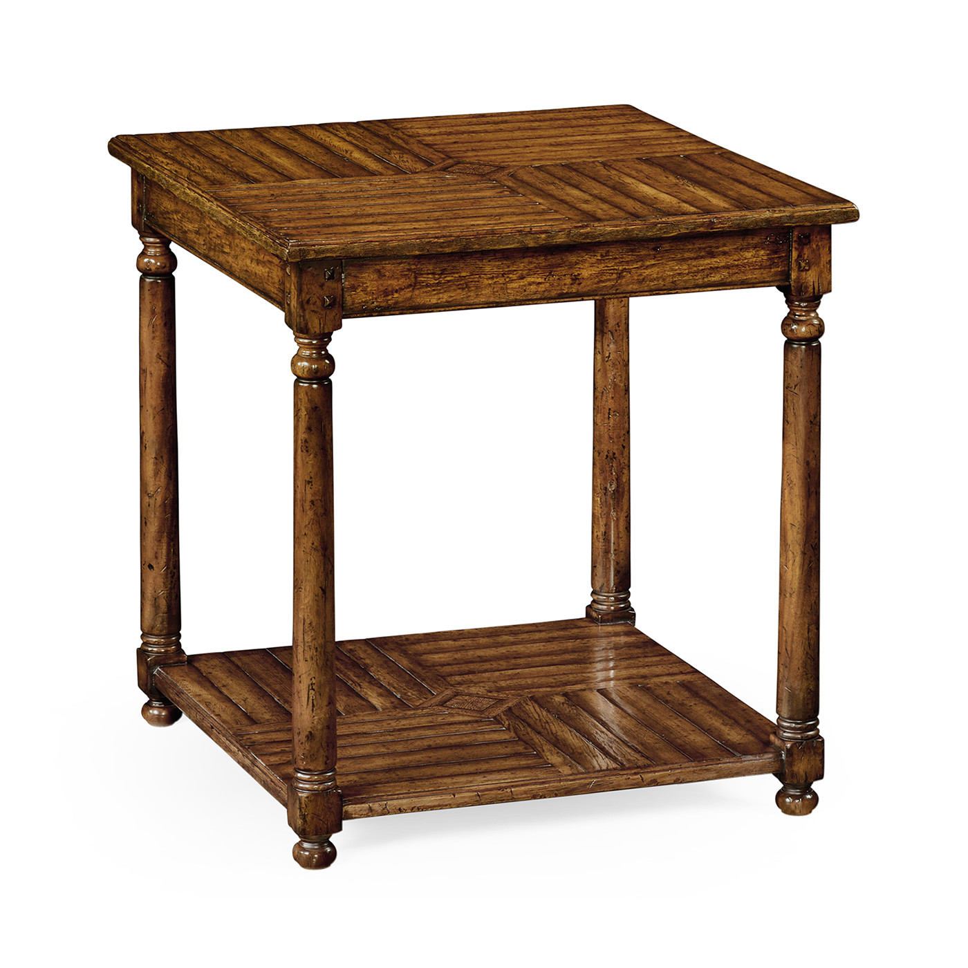 Country Walnut Parquet Square Lamp Table with Contrast Inlay