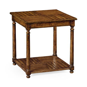 Country Walnut Parquet Square Lamp Table with Contrast Inlay