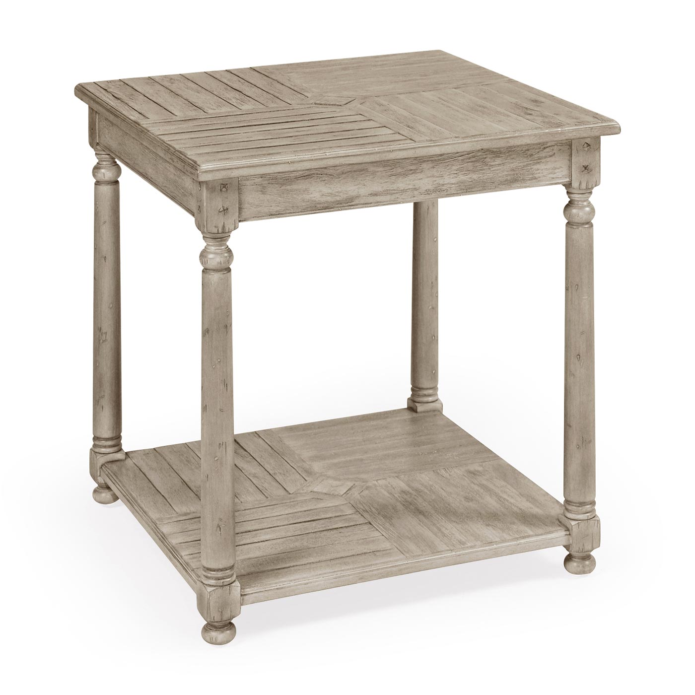 Rustic Grey Parquet Square Lamp Table with Contrast Inlay