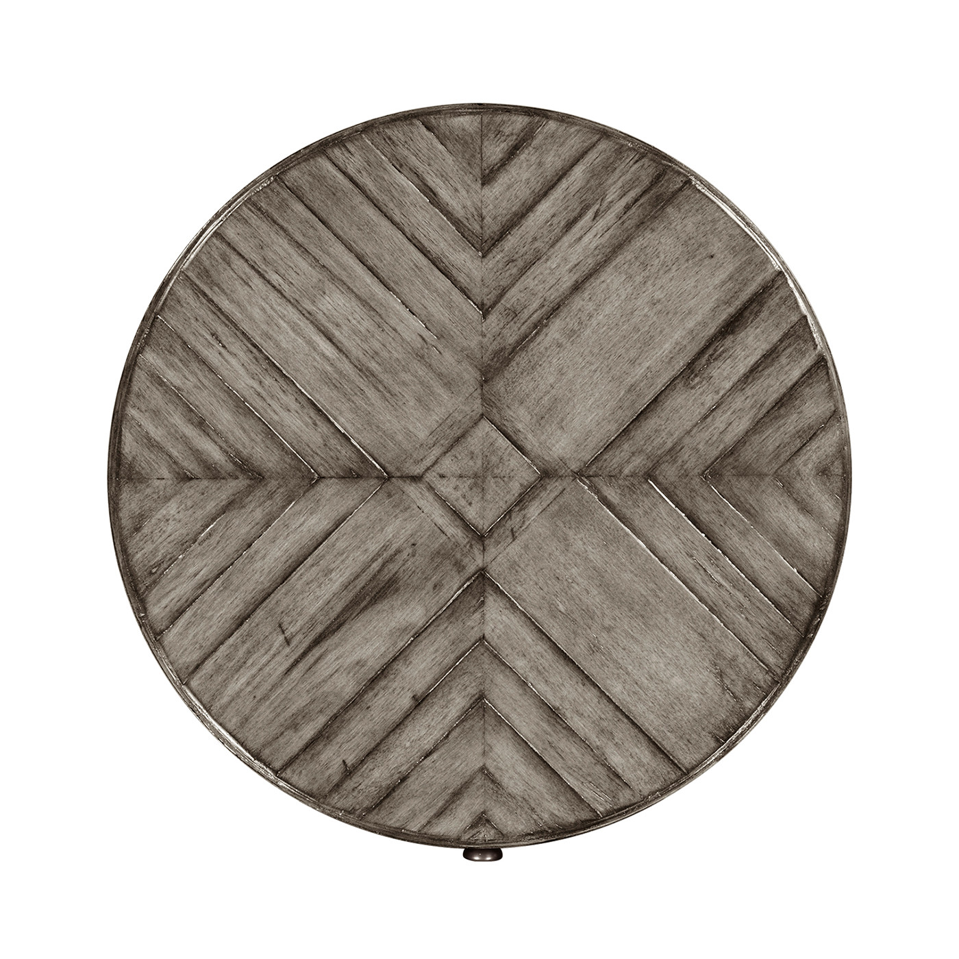 Antique dark grey parquet round side table with contrast inlay