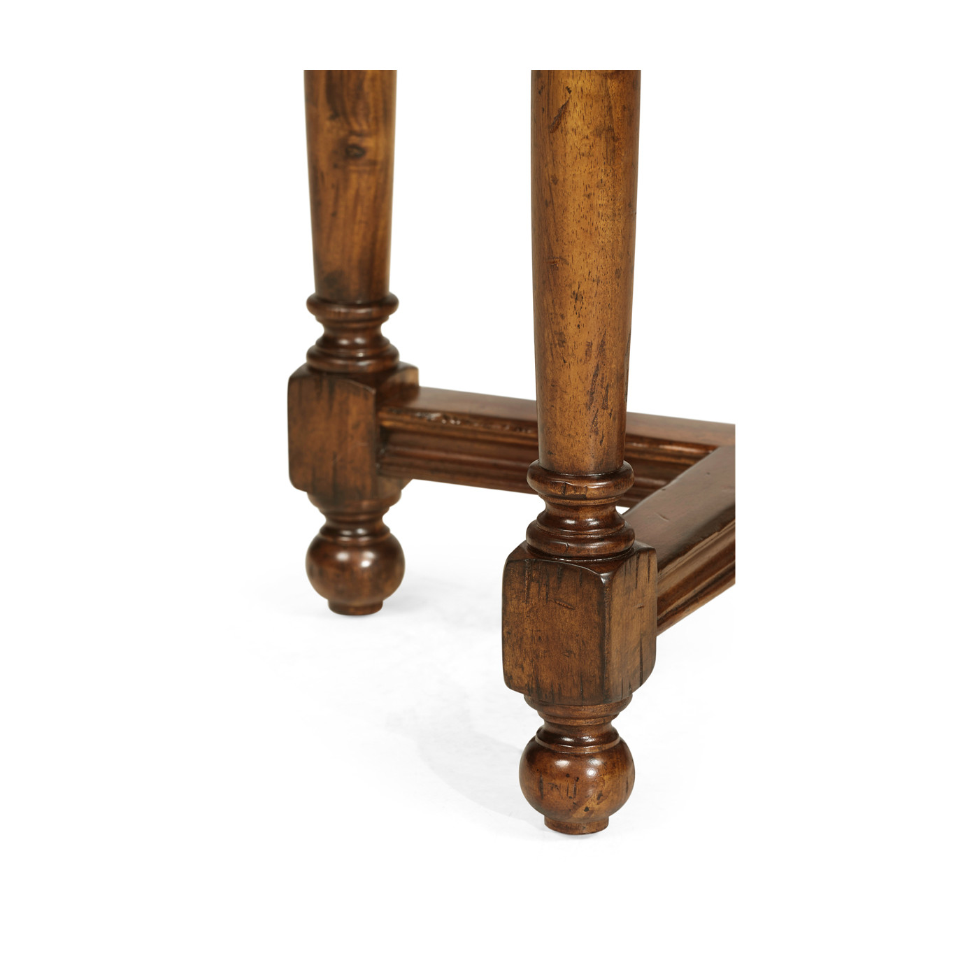 Country walnut parquet round side table with contrast inlay