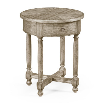 Round side table with contrast inlay in rustic grey