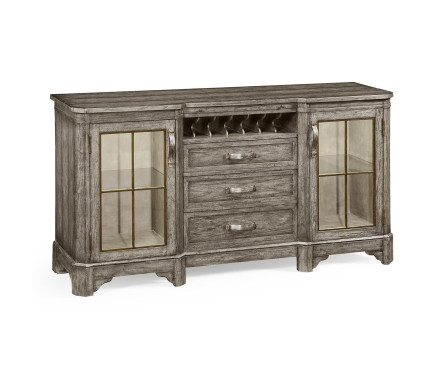 Plank Antique Dark Grey Low Cabinet & Wine Rack with Strap Handles