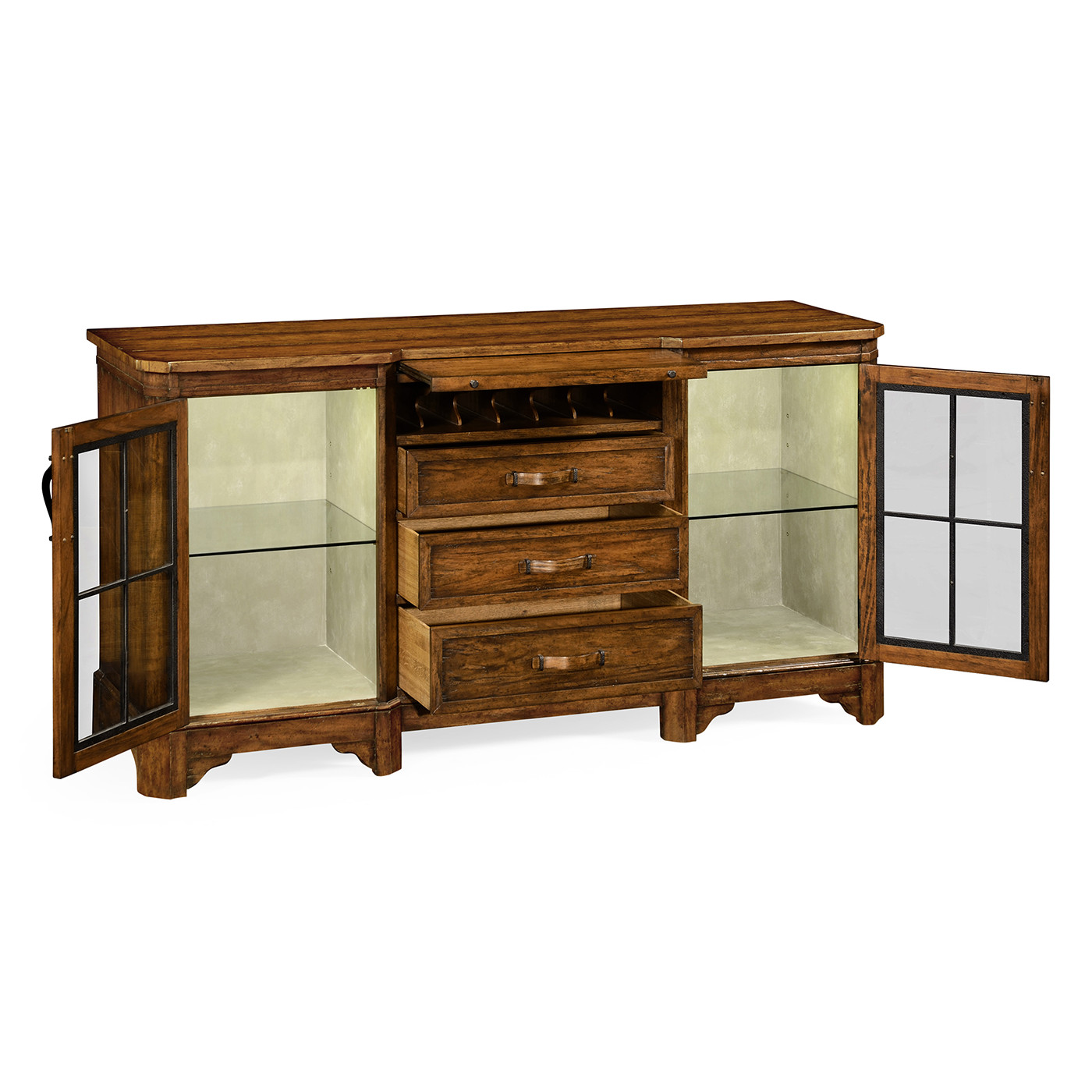 Plank Country Walnut Low Cabinet & Wine Rack with Strap Handles