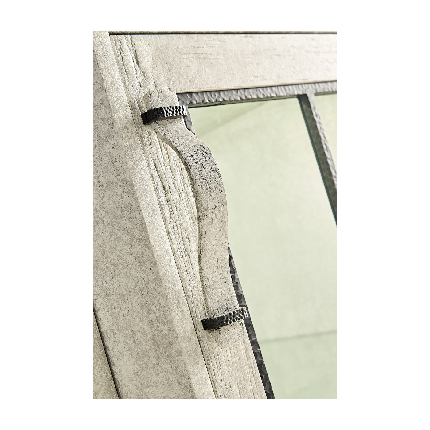 Plank Whitewash Driftwood Low Cabinet & Wine Rack with Strap Handles