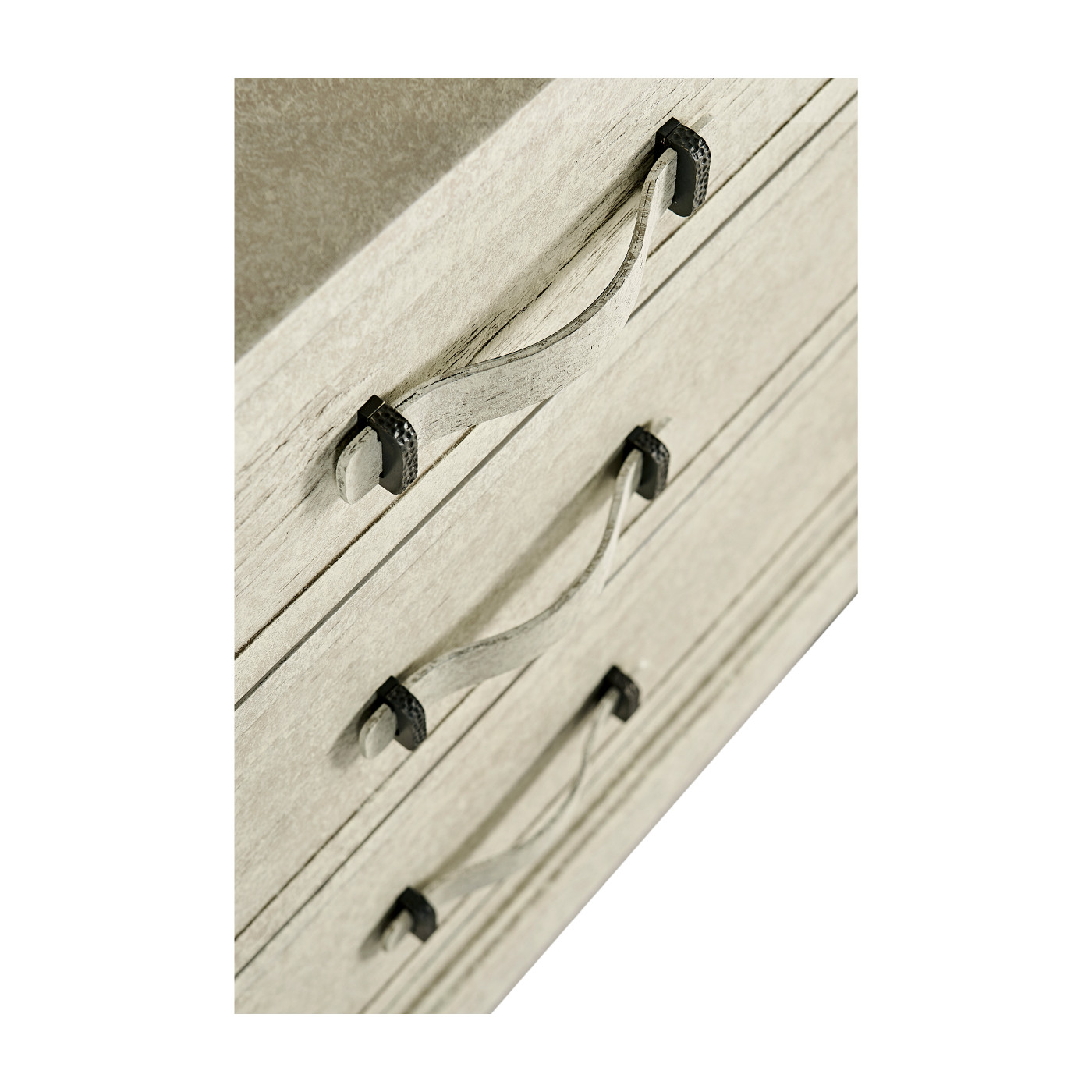 Plank Whitewash Driftwood Low Cabinet & Wine Rack with Strap Handles