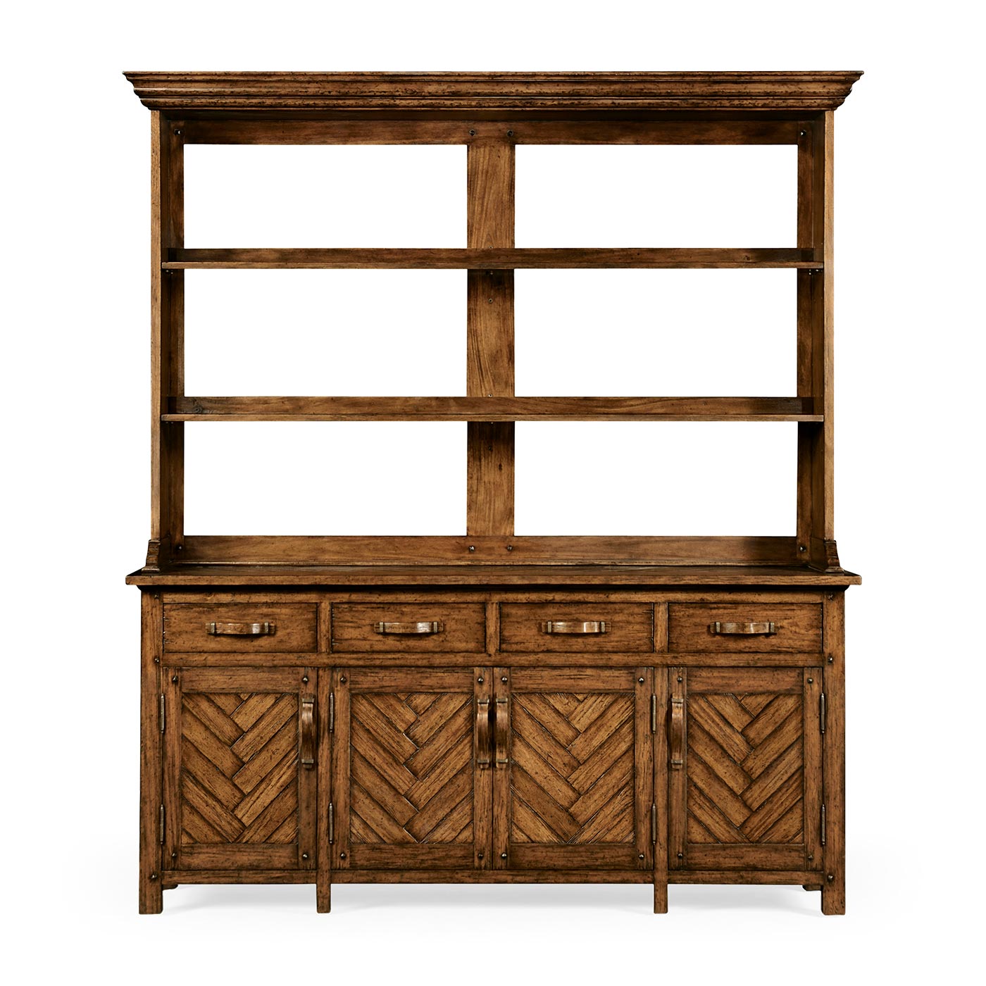 Country Walnut Parquet Welsh Dresser with Strap Handles