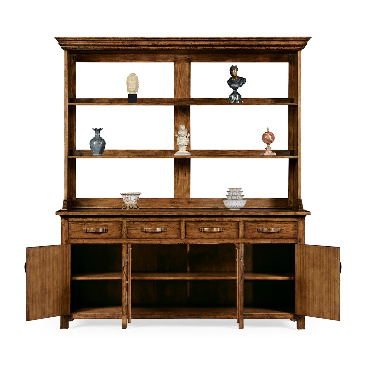 Country Walnut Parquet Welsh Dresser with Strap Handles