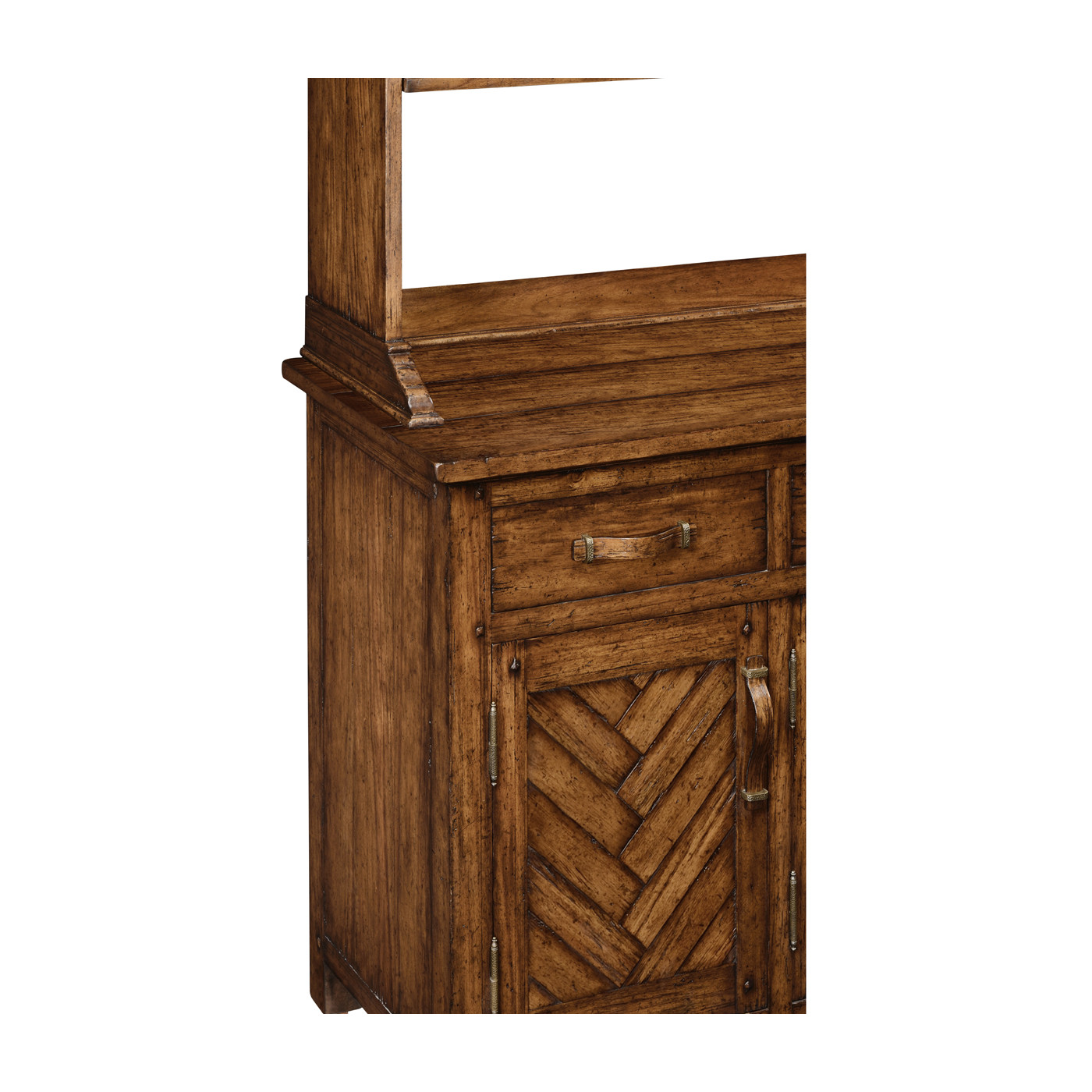 Country Walnut Parquet Welsh Dresser with Strap Handles