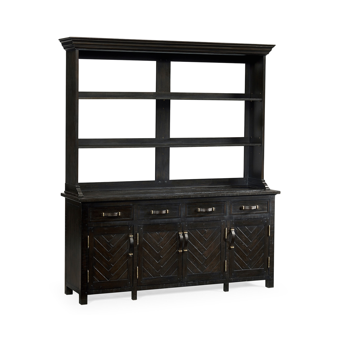 Dark Ale Parquet Welsh Dresser with Strap Handles