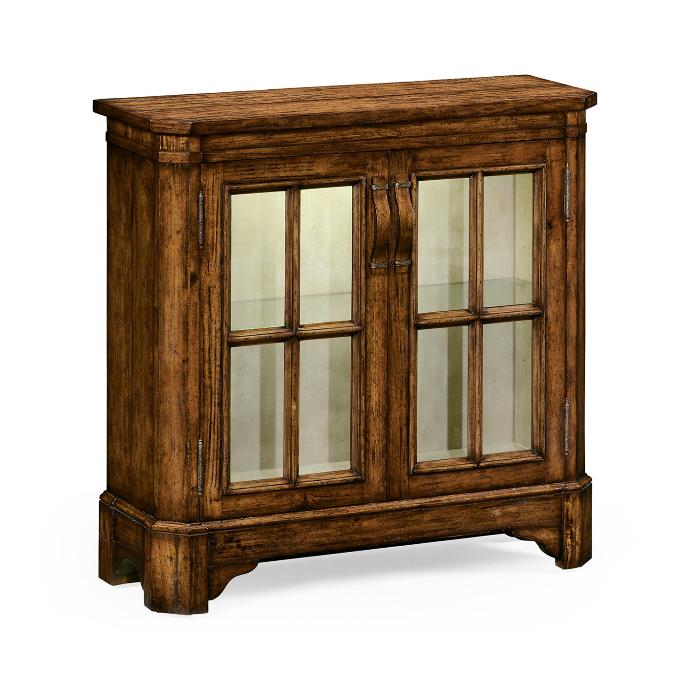 Country Walnut Low Bookcase with Strap Handles