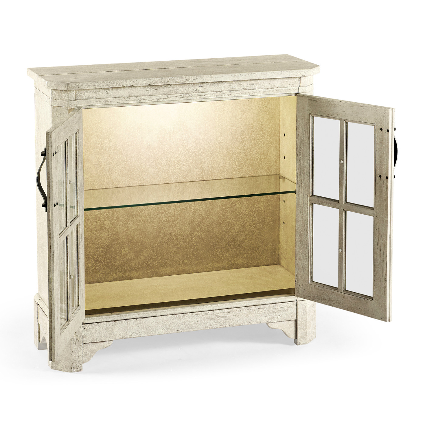 Whitewash Driftwood Low Bookcase with Strap Handles