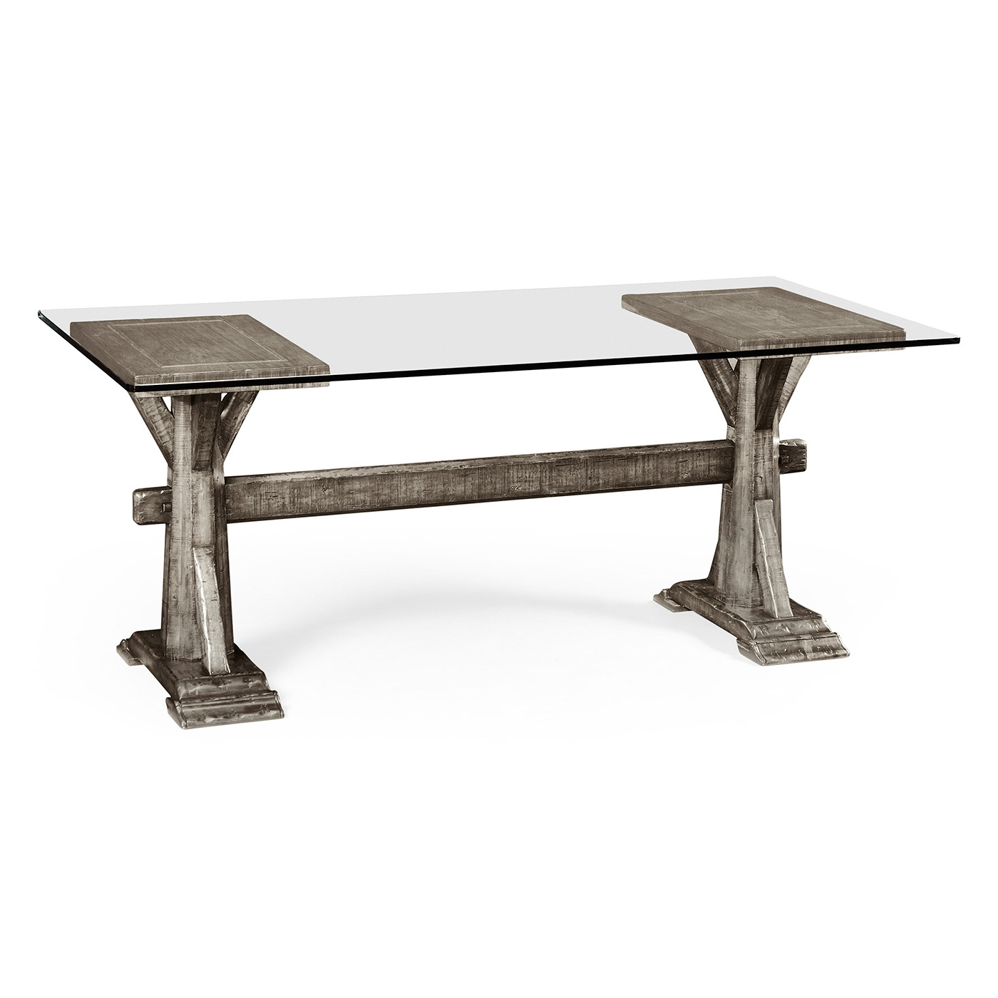 Antique grey desk with glass top