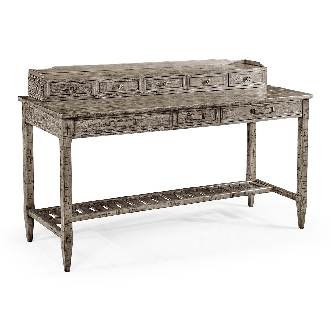 Antique Dark Grey Plank Buffet with Strap Handles