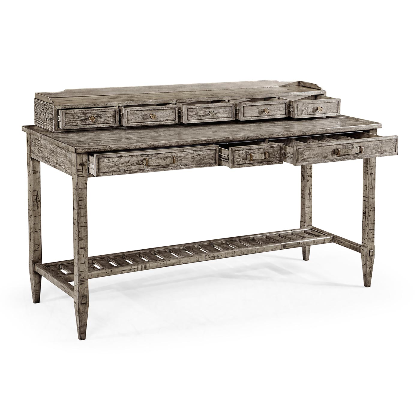 Antique Dark Grey Plank Buffet with Strap Handles