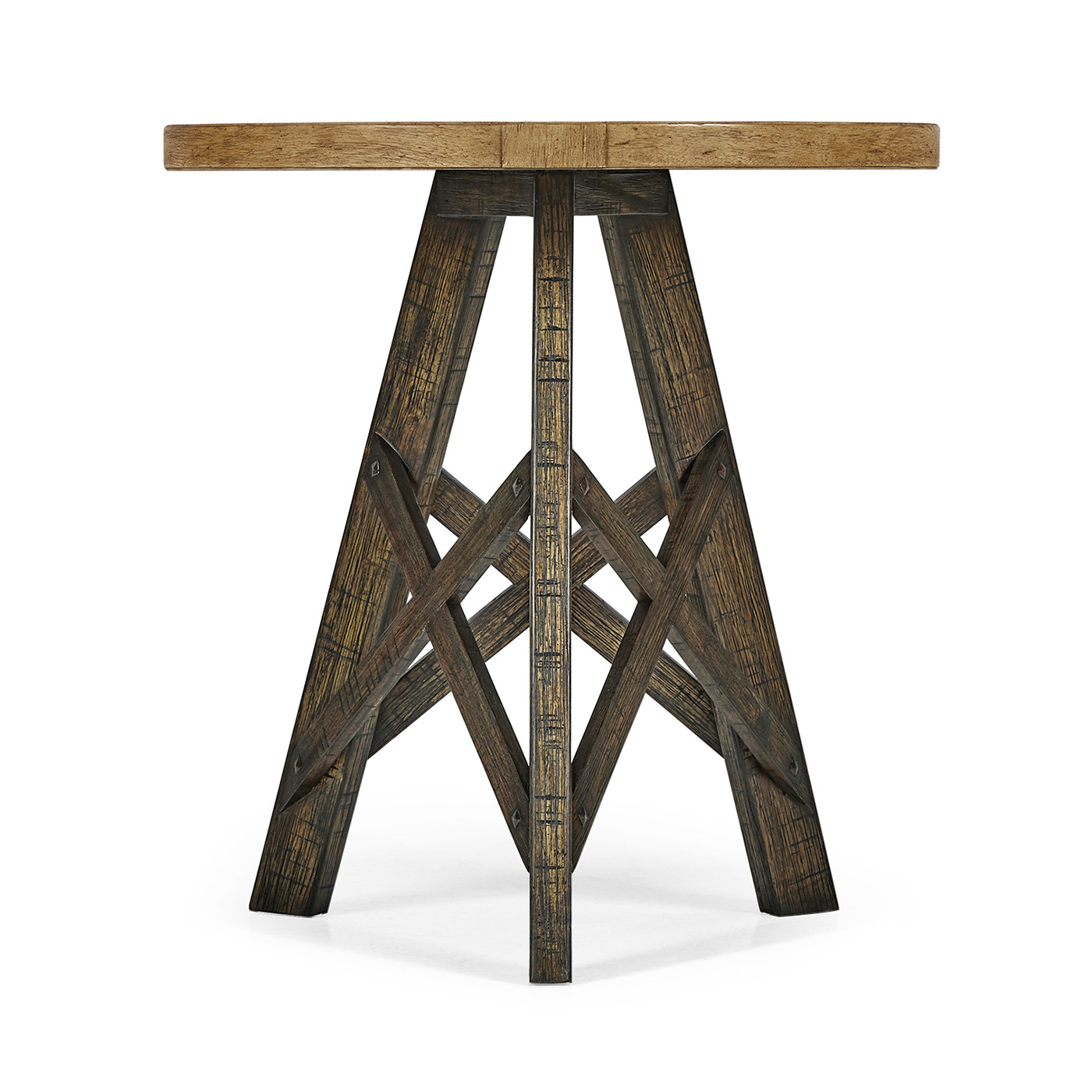 Rustic Circular Planked Light & Dark Driftwood Lamp Table