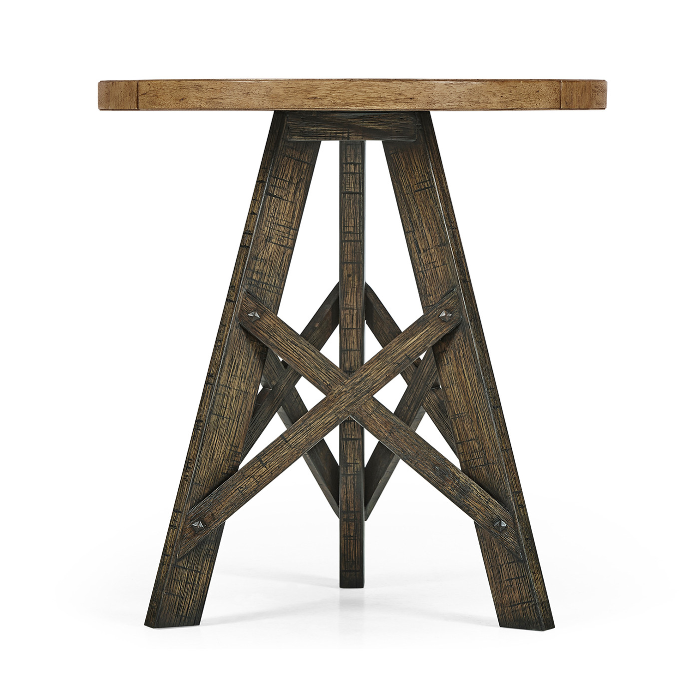 Rustic Circular Planked Light & Dark Driftwood Lamp Table