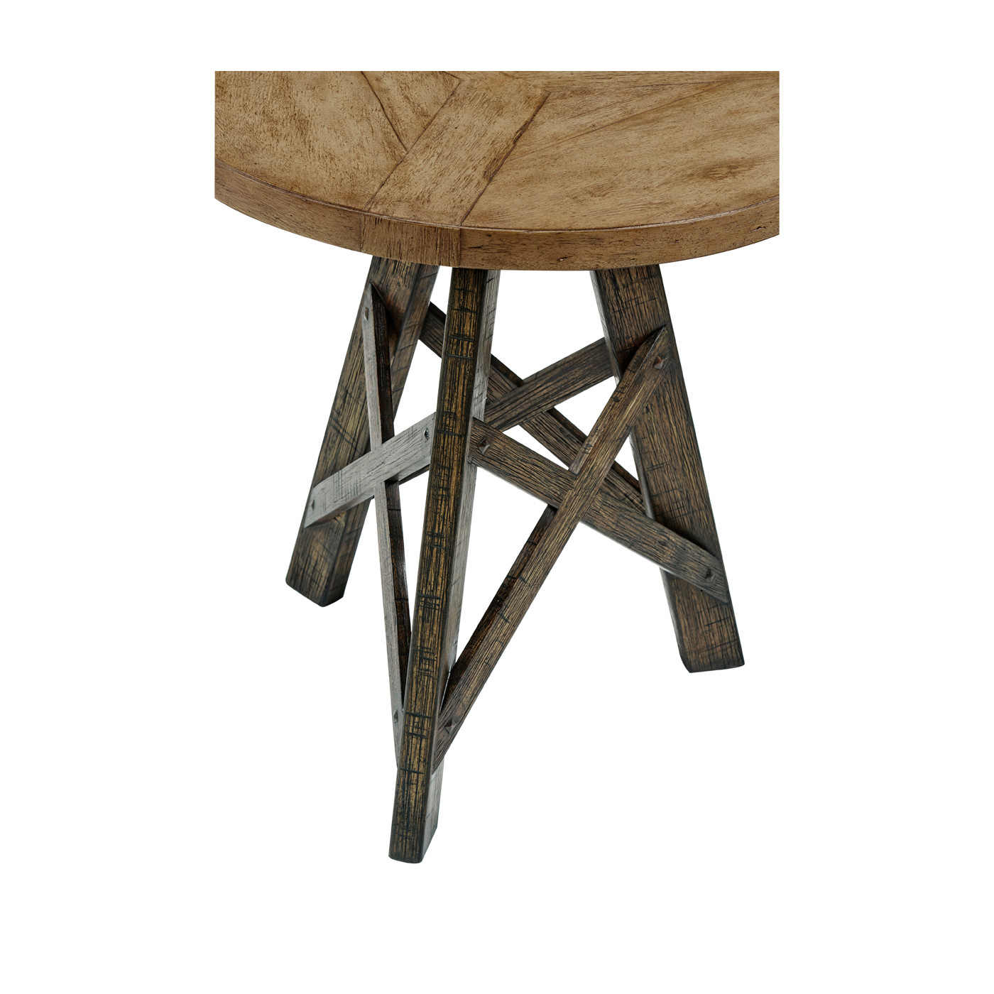 Rustic Circular Planked Light & Dark Driftwood Lamp Table