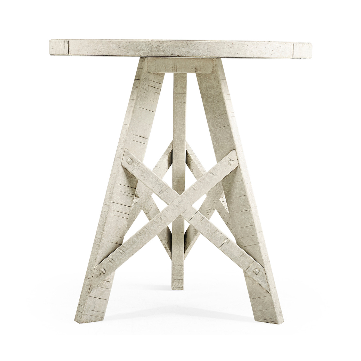 Rustic Circular Planked Whitewash Driftwood Lamp Table
