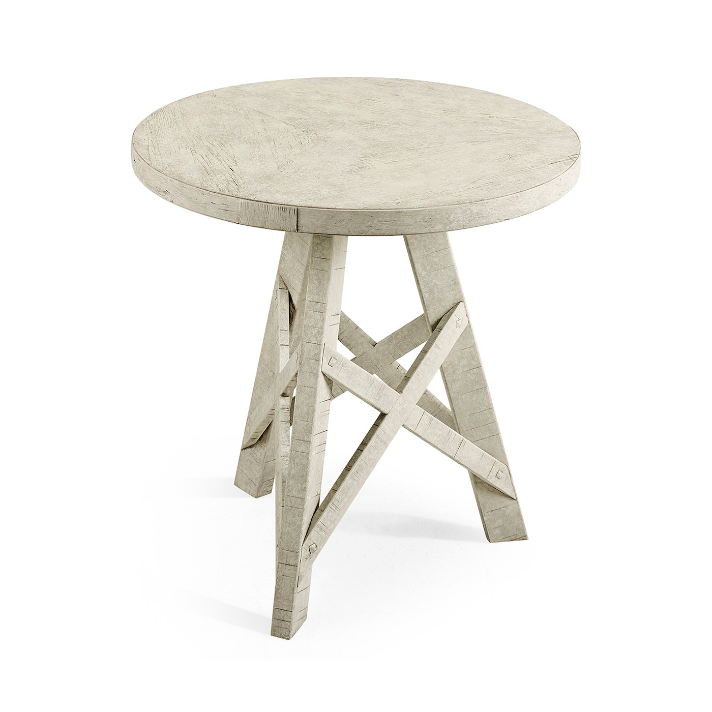 Rustic Circular Planked Whitewash Driftwood Lamp Table