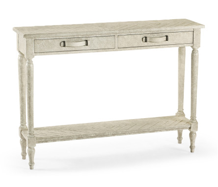 Whitewash Driftwood Parquet Console Table