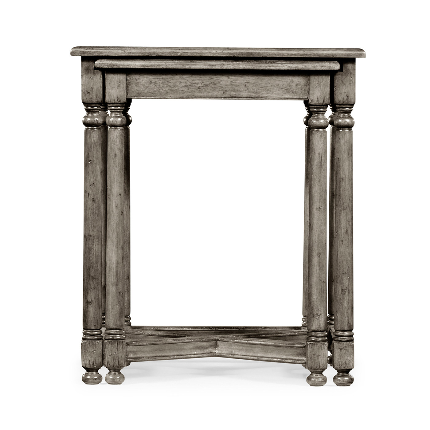 Antique Dark Grey Parquet Nesting Tables with Contrast Inlay