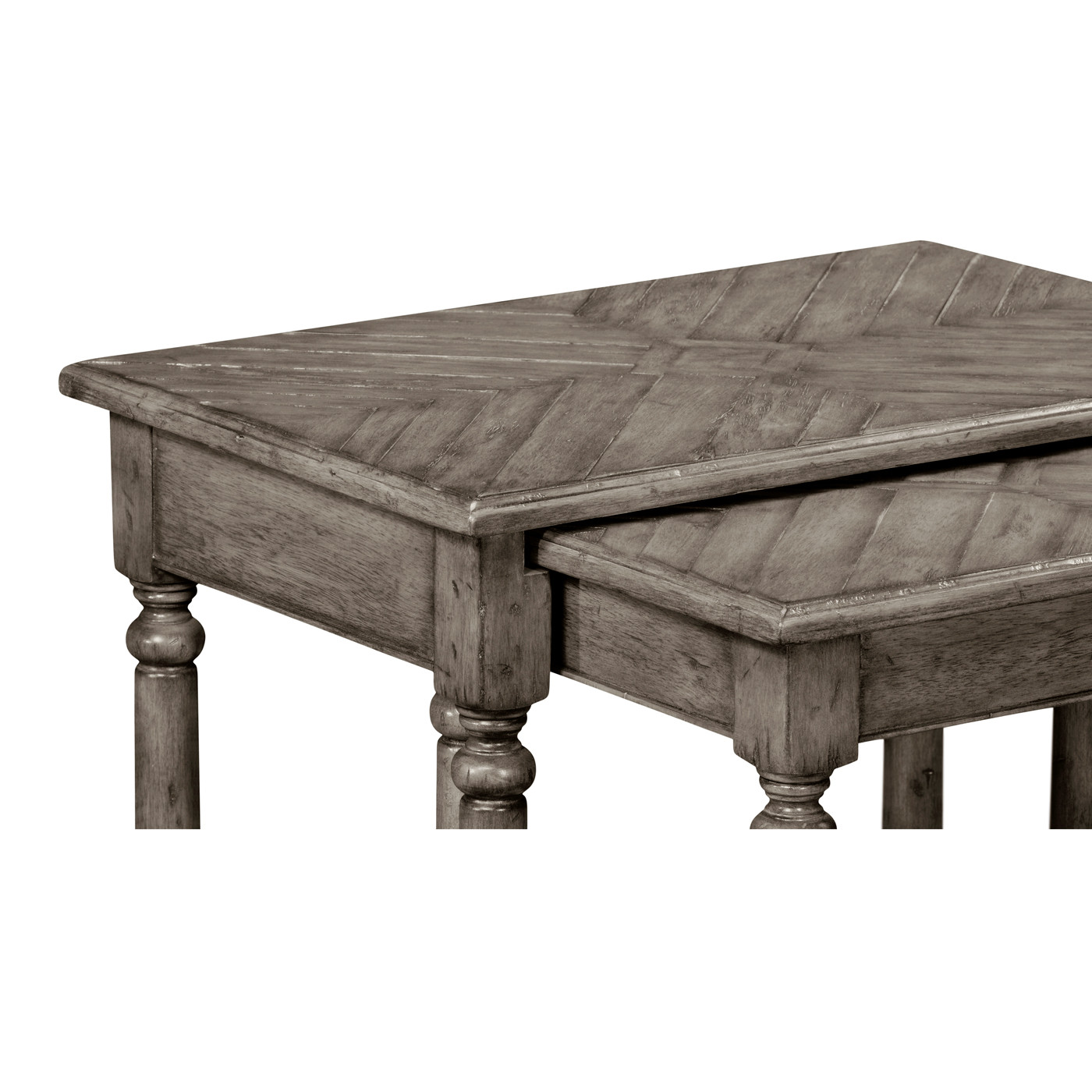 Antique Dark Grey Parquet Nesting Tables with Contrast Inlay
