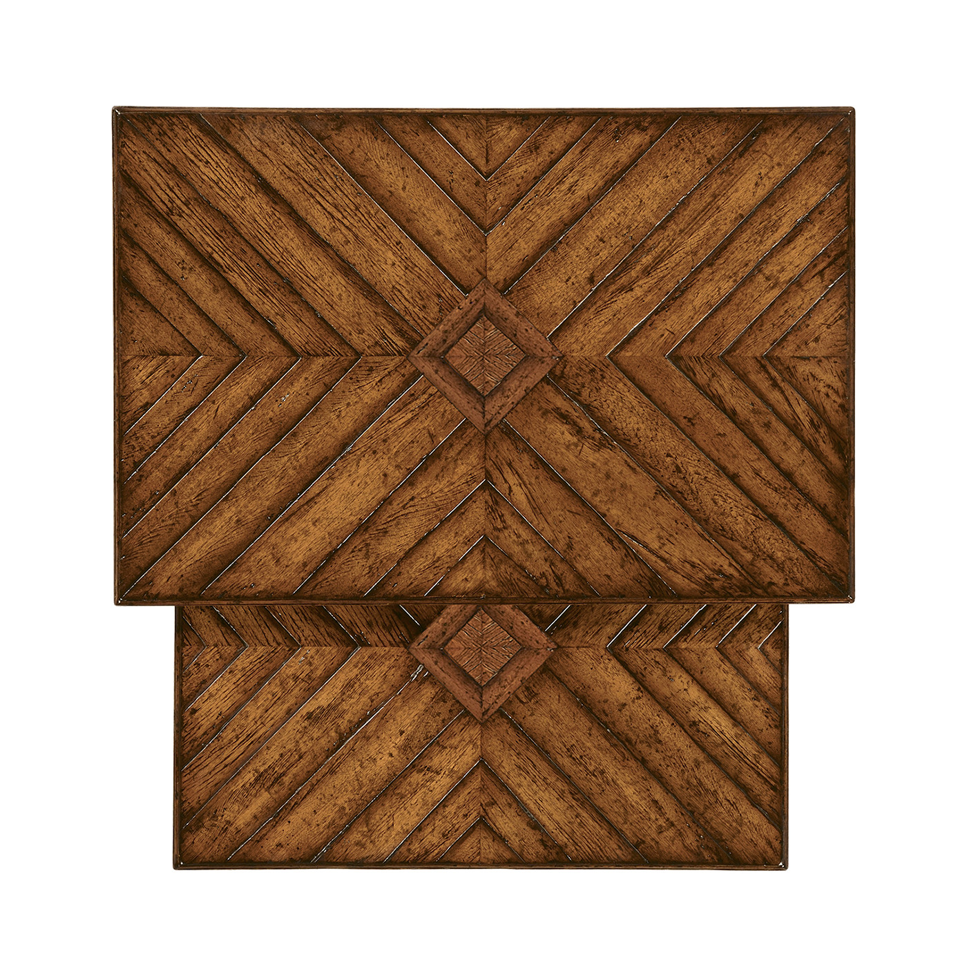Country Walnut Parquet Nesting Tables with Contrast Inlay