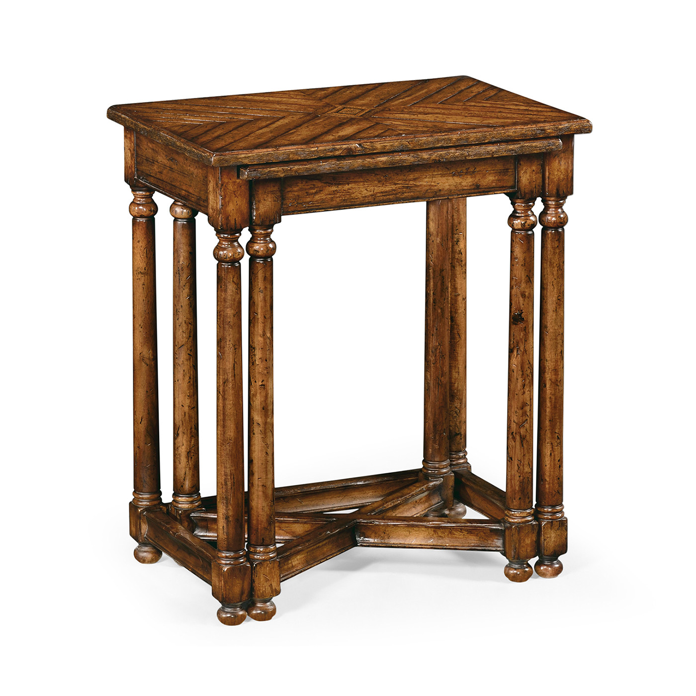 Country Walnut Parquet Nesting Tables with Contrast Inlay