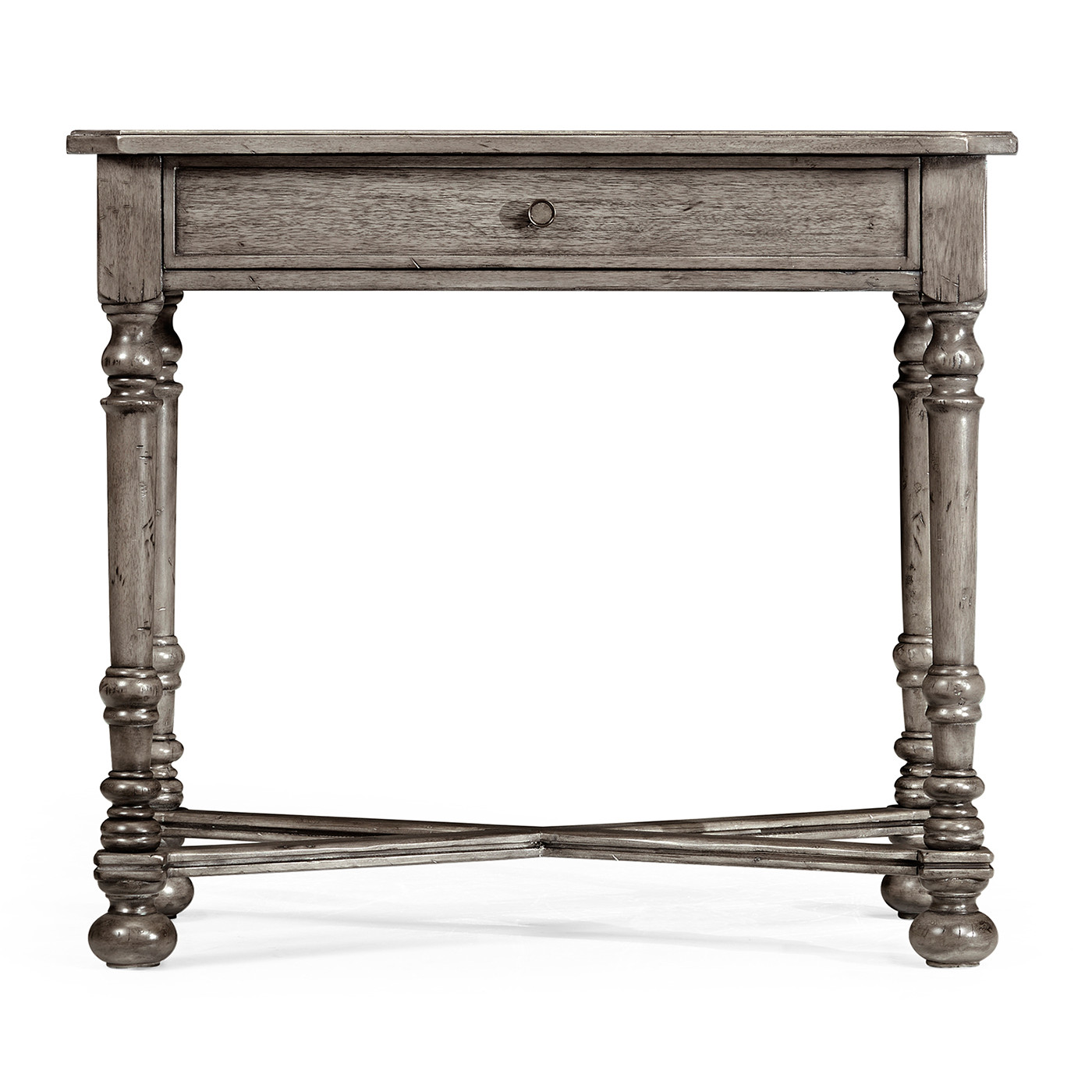 Antique Dark Grey Parquet Rectangular Side Table with Contrast Inlay