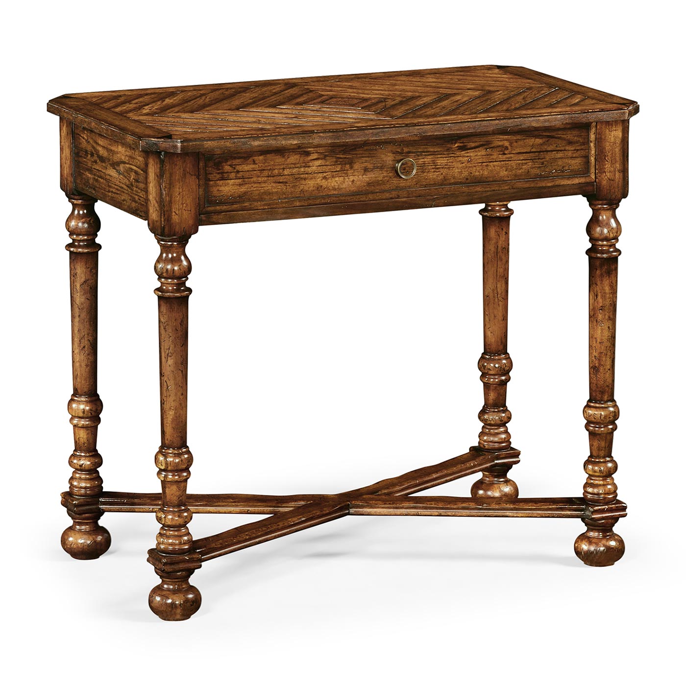 Country Walnut Parquet Rectangular Side Table with Contrast Inlay