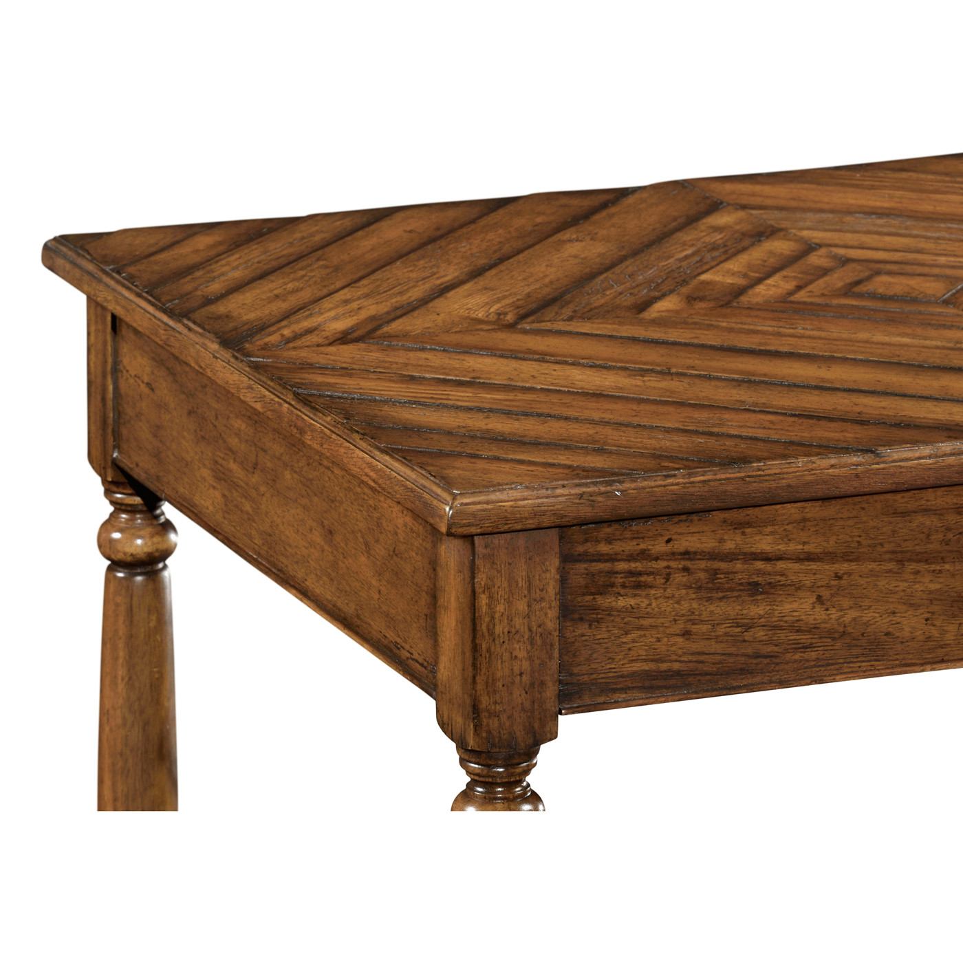 Country Walnut Rectangular Side Table with Contrast Inlay