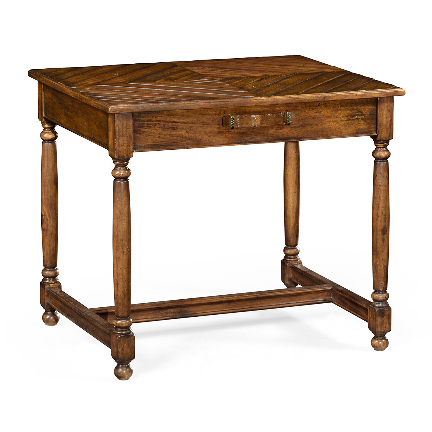 Country Walnut Rectangular Side Table with Contrast Inlay