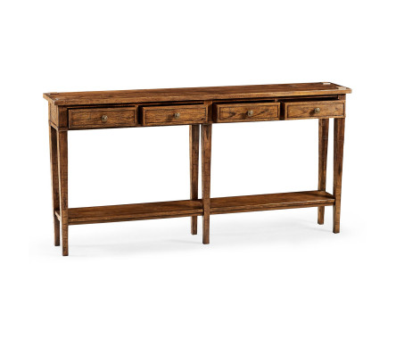 Country Walnut Four Drawer Console