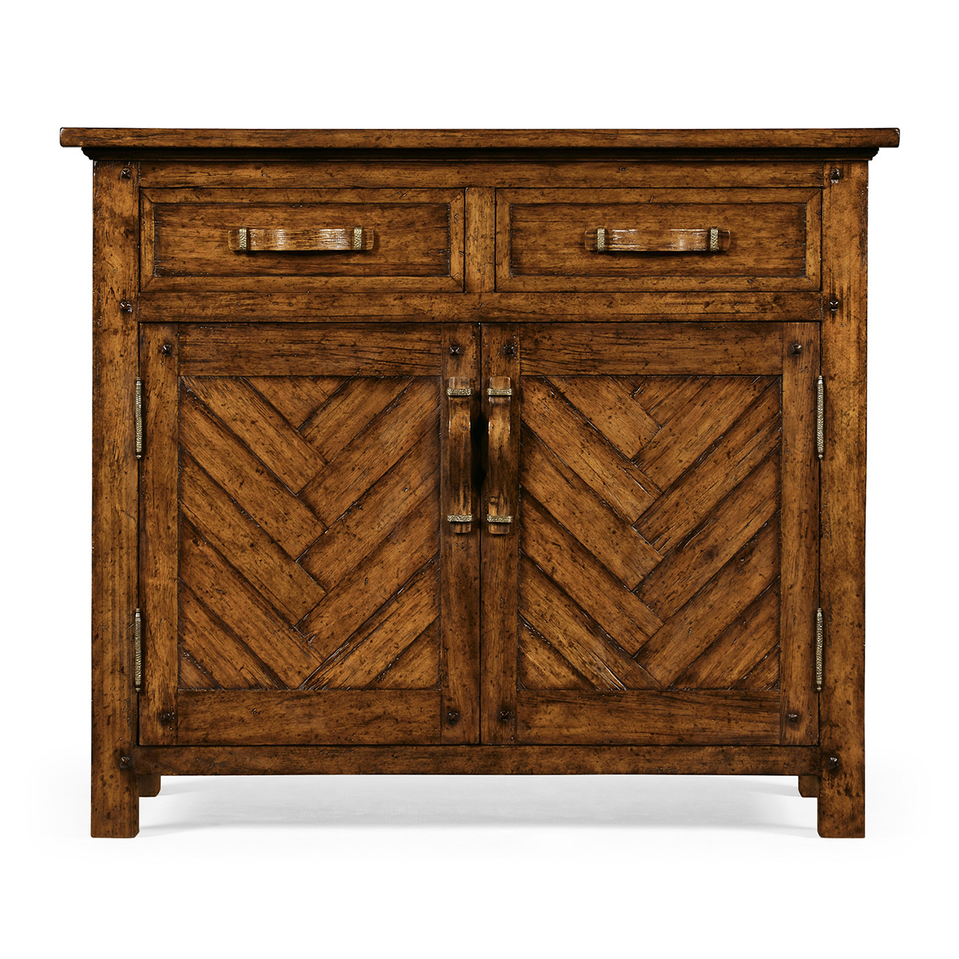 Plank country walnut cabinet or dresser base with strap handles