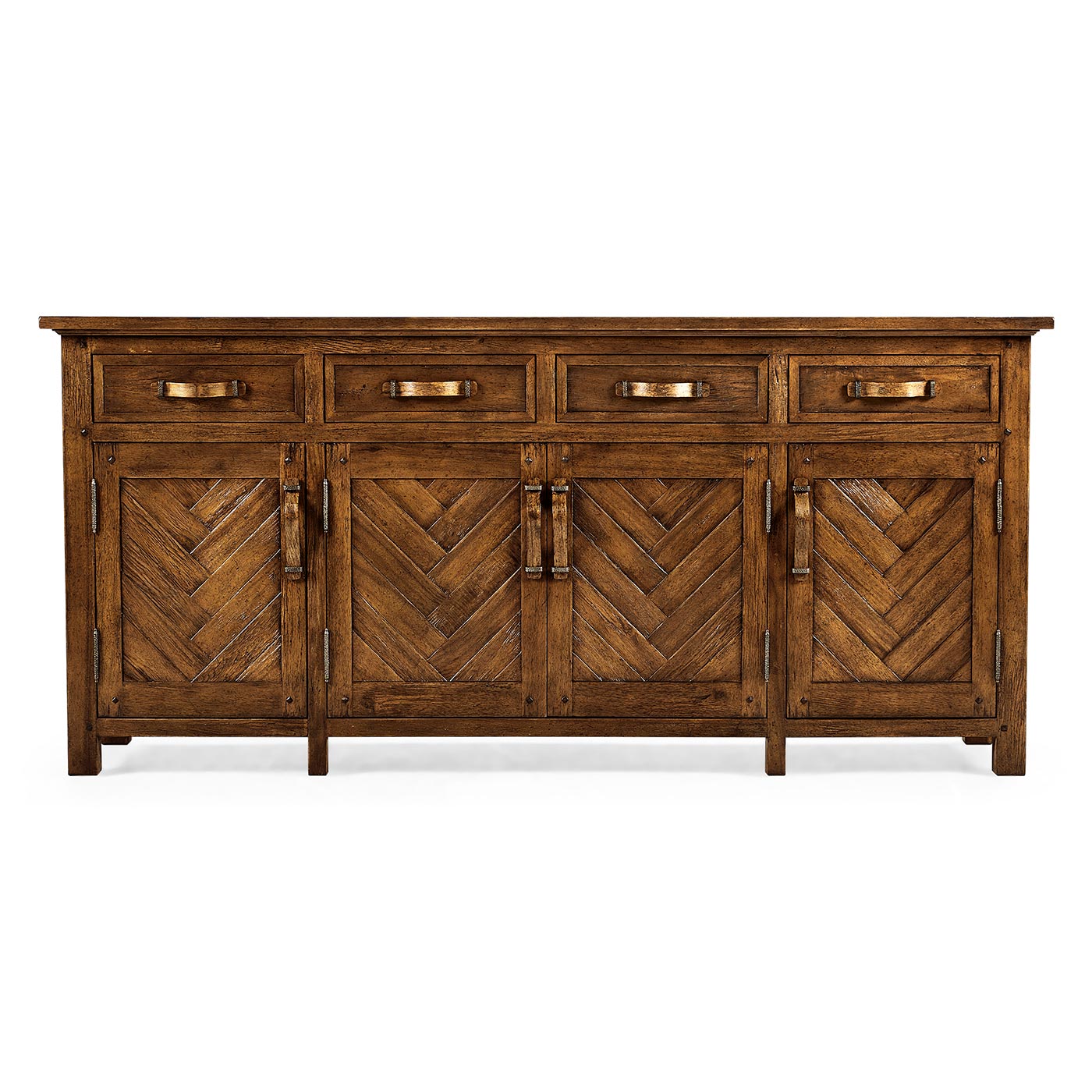 Country Walnut Parquet Sideboard with Strap Handles